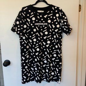 Chocoolate Geometric Black and White Graphic T-shirt Dress Mini Size Extra Small